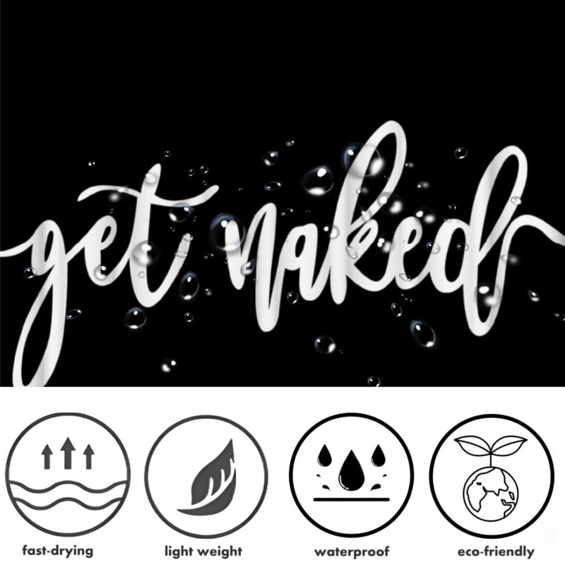IcosaMro Get Naked Shower Curtain for Bathroom with Hooks, Black and White Funny Quotes Decorative Long Cloth Fabric Shower Curtain Bath Decorations- 71Wx72L Inch, Black - Image 3